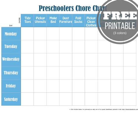 Preschoolers Chore Chart The Fervent Mama