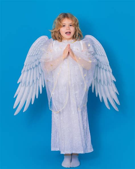 Angel Prayer Angel Child Isolated Studio Shot Cute Kid With Angel