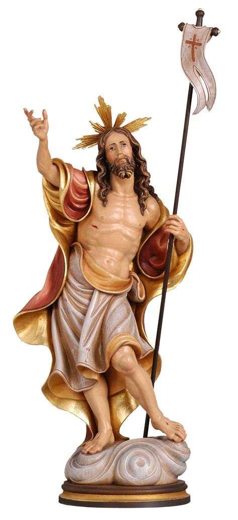 Christ Resurrection With Cross Flag Wood Carved Statue