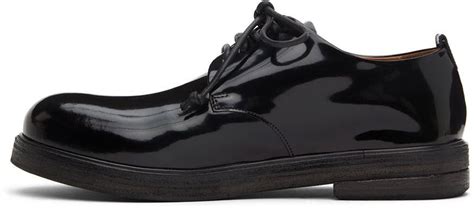 Patent Leather Derbys In Black · Lace Up Closure · Leather Pull Loop