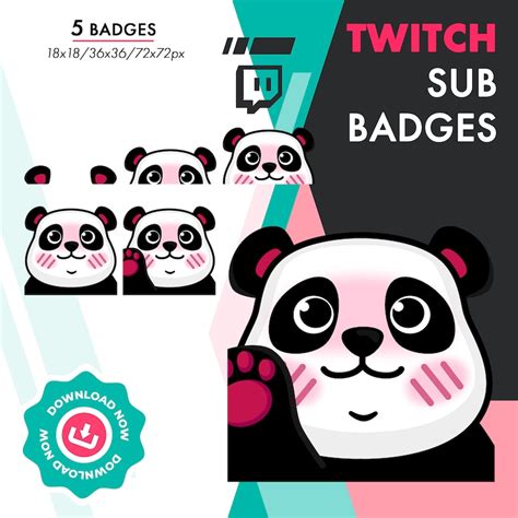 Twitch Sub Badges 5 Cute Panda Sub Bit Cheer Badges Pack For Streamers