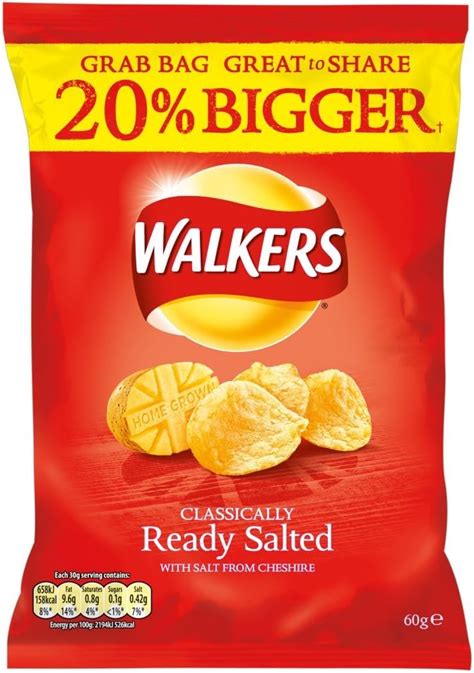 Walkers Ready Salted Grab Bag 60g X 32 X 1 Uk Grocery