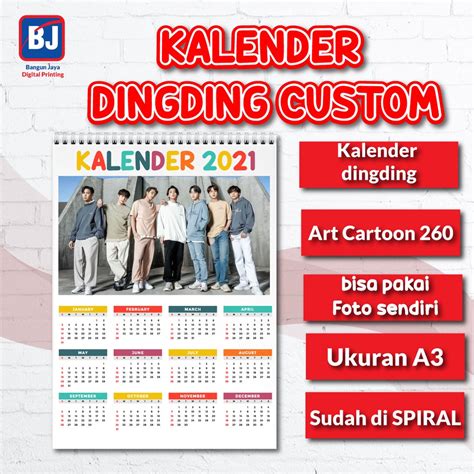 Jual Cetak Kalender Dinding 2022 Custom Foto Sendiri Ukuran A3