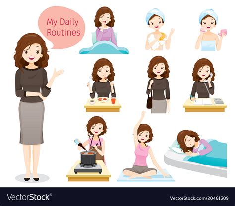Daily Routines Of Woman Royalty Free Vector Image