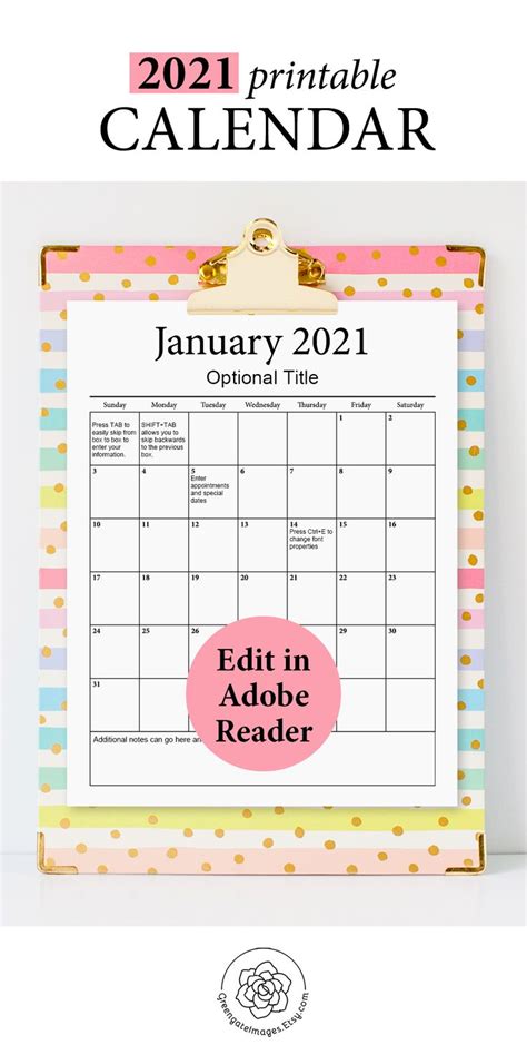 printable calendar fillable planner editable