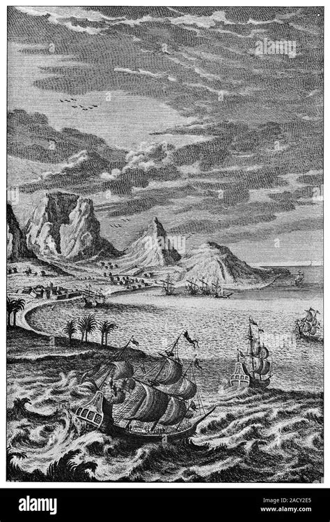 Cape Of Good Hope South Africa Historical Engraving Of Ships Landing