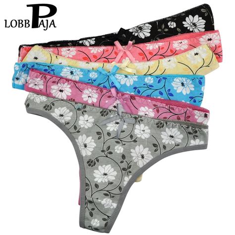 Lobbpaja Lot 6 Pcs Womens Sexy Thongs G Strings Woman Underwear Cotton Floral Printed Ladies