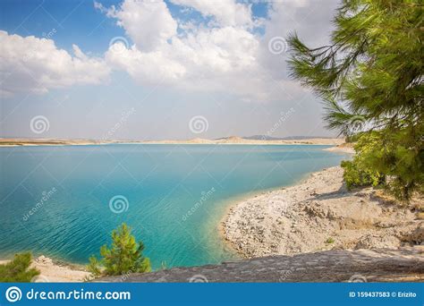 Reservoir With White Coast And Turquoise Water Stock Image Image Of
