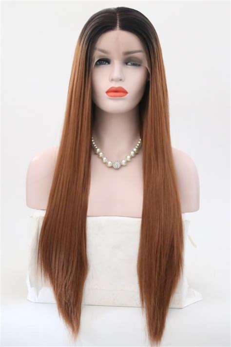 Brown Ombre Color Super Long Straight Synthetic Lace Front Wig Synthetic Wigs Babalahair