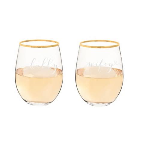 Cathys Concepts Oz Hubby Wifey Gold Rim Stemless Wine Glasses Set Of Pick N Save
