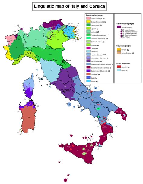 A Map Of Languages Spoken In Italy Including Dialectsvarieties Of