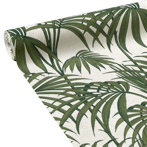 Rouleau de papier peint l 27 pi x l 27 po damassé matson. Papier peint intissé HONOLULU coloris vert feuille ...