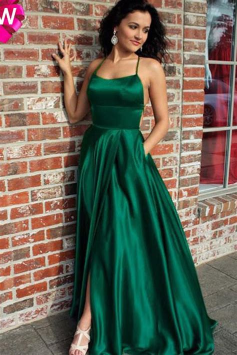 Emerald Green Spaghetti Strap Split Prom Dress Sexy Long