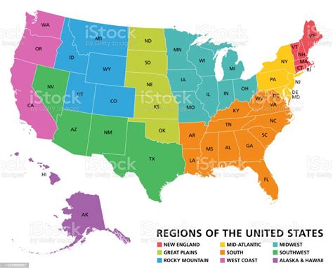 Regions Of The United States Of America Political Map Stock