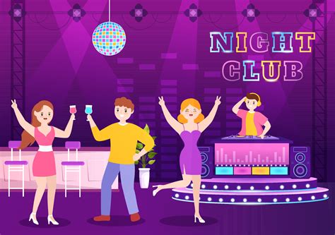 Night Club Cartoon Illustration With Nightlife Like A Young People