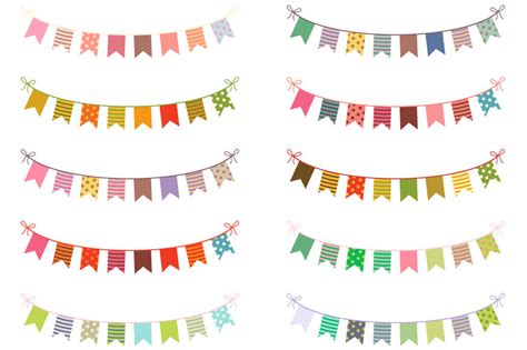 Cute Colorful Bunting Clipart Set Birthday Banner Flags Clip Art By