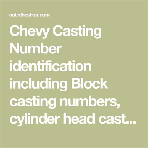 Chevy Casting Number Identification Including Block Casting Numbers