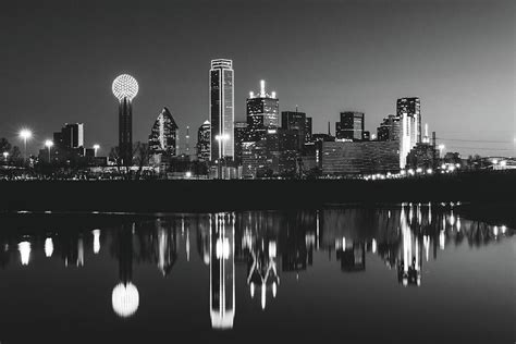 Dallas Skyline With Reflection In Black And White 1 Photograph By Mati