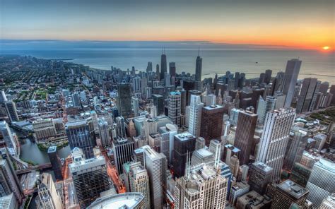 City Urban Aerial View Cityscape Sunrise Chicago