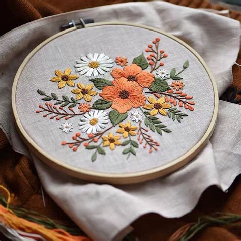 Hand Embroidery Full Kit Diy Needlework Kit Modern Floral Etsy Uk