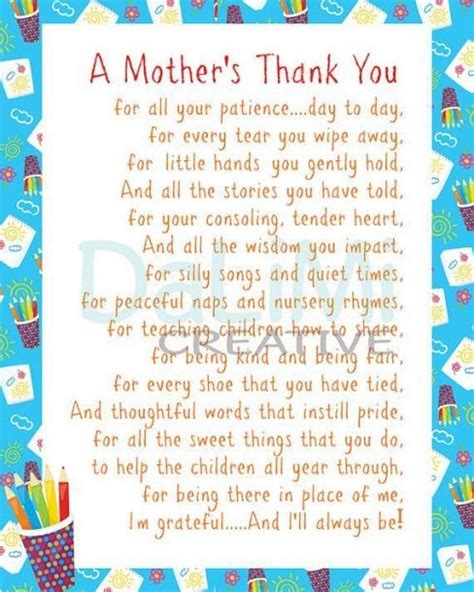 Thank You Kindergarten Teacher Poem In 2020 Daycare Teacher Ts