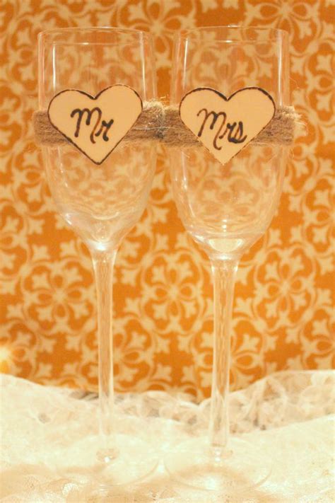 Rustic Wedding Champagne Flutes Mr And Mrs Champagne Flutes