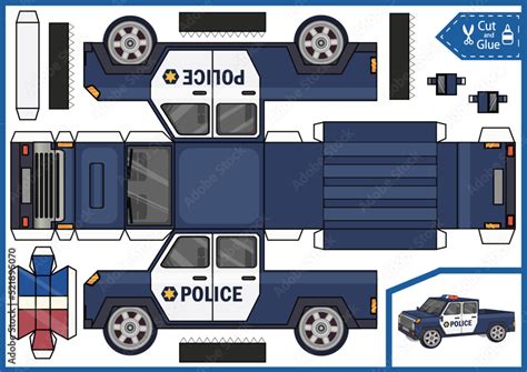 Kids Craft Template Cut And Glue Paper Police Truck Make 3d Model Of