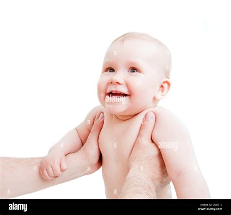 Cute Happy Baby Laughing Held By His Father Stock Photo Alamy