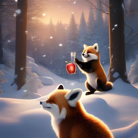 A Red Panda And A Fox Making A Toast With Sparkling Apple Cider In A