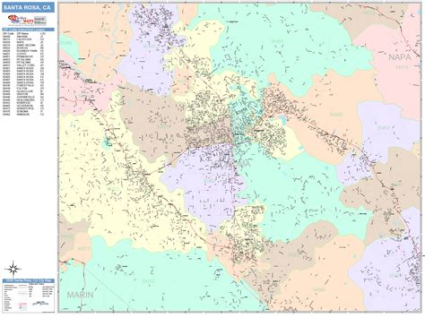 Santa Rosa California Wall Map Color Cast Style By Marketmaps