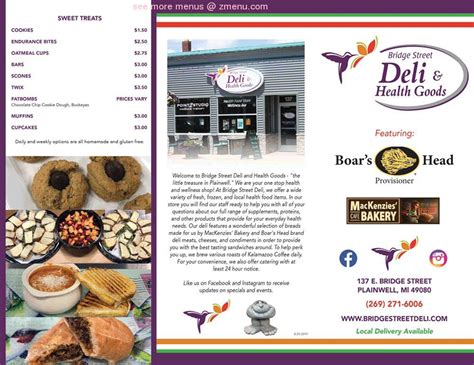 A curated compilation of the best music from the hit podcast crimetown, featuring original music from edwin, bienart, and jon ivans. Online Menu of Bridge Street Deli and Health Goods Restaurant, Plainwell, Michigan, 49080 - Zmenu