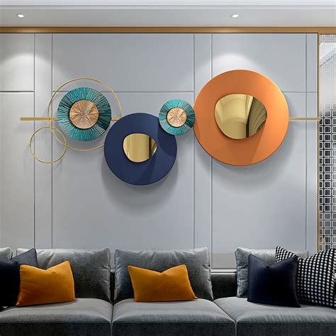 Modern Metal Wall Decor Creative Geometric Round Home Wall Art Orange