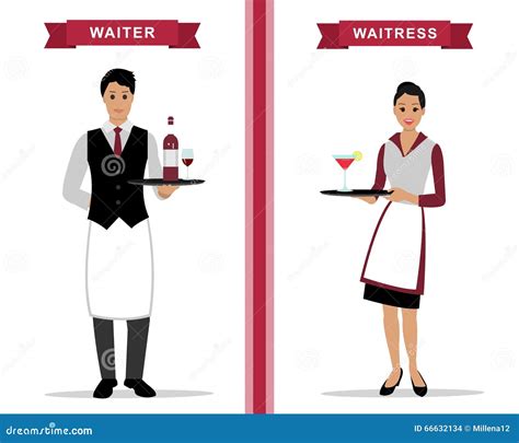 Waiter And Waitress With Trays Stock Vector Image 66632134