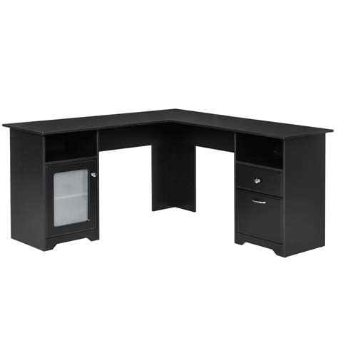 black homcom l shaped computer desk table with storage drawer home office corner industrial