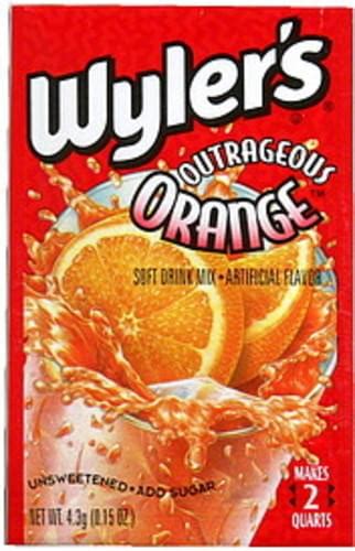Wylers Outrageous Orange Soft Drink Mix 023 Oz Nutrition