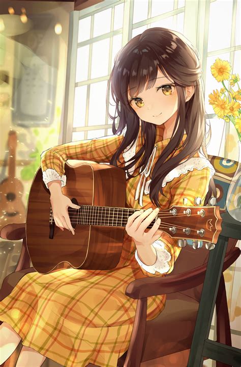 Download 1652x2512 Anime Girl Playing Guitar Instrument Music Cute