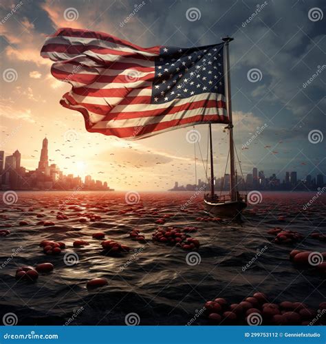 American Flag with an War Settings, Patriotic Remembrance Day Stock