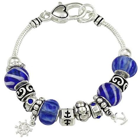 Blue Murano Glass Nautical Anchor And Wheel Charm Bracelet Pandora Inspired