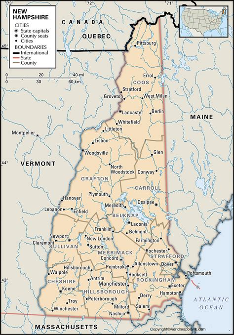 Labeled Map Of New Hampshire With Capital And Cities