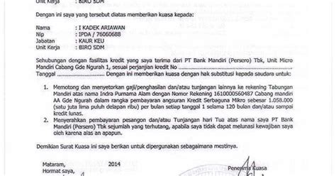 Contoh Surat Kuasa Untuk Bank Mandiri