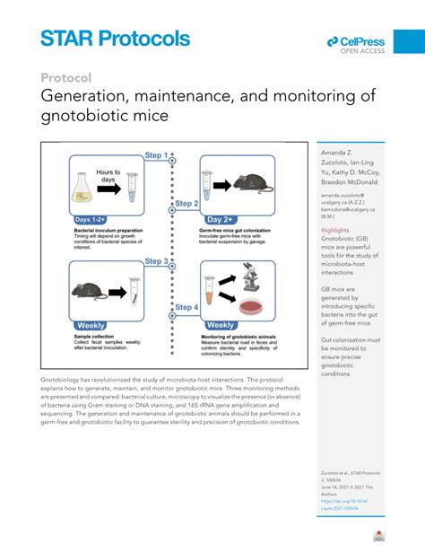 Pdf Generation Maintenance And Monitoring Of Gnotobiotic Mice
