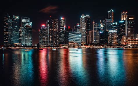 Descargar Fondos De Pantalla Singapur En La Noche 4k Cityscaoes