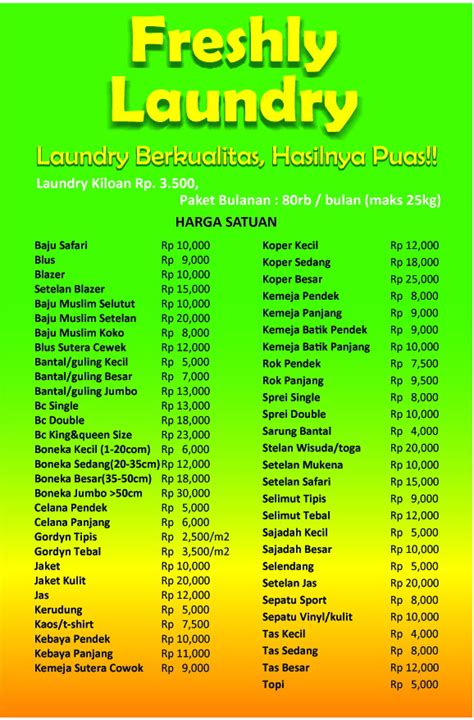 Freshly Laundry Cirebon Daftar Harga