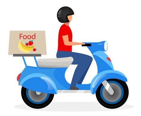 Food Delivery Courier Flat Vector Illustration Deliveryman Driving