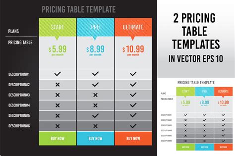 Pricing Table Template In Vector Web Elements Creative Market