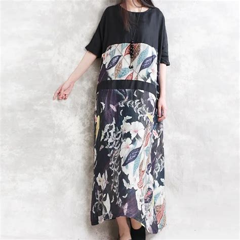 2018 New Arrival Summer Original Design Patchwork Linen Large Size Dress Women Loose O Neck
