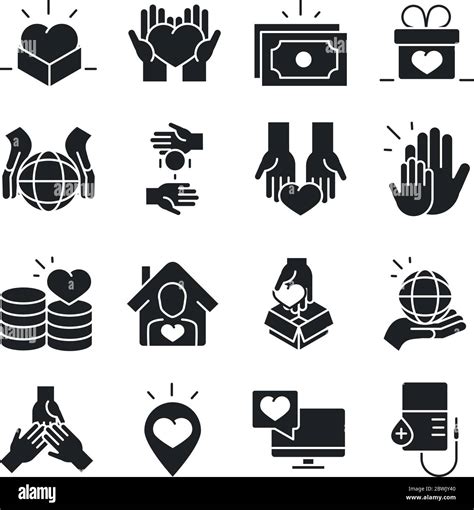 Donation Charity Volunteer Help Social Assistance Icons Collection