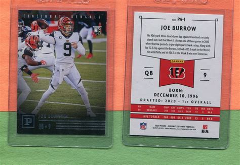 Joe Burrow Cincinnati Bengals 2020 Panini Chronicles Football Rookie Card Ja 1 Ebay