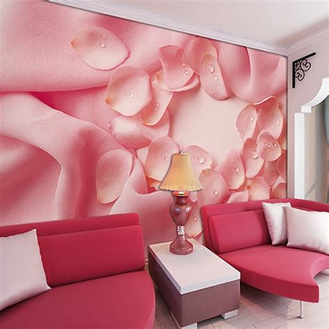Wholesale Pink Cloth Rose Flower Mural 3d Wall Photo Murals Washable