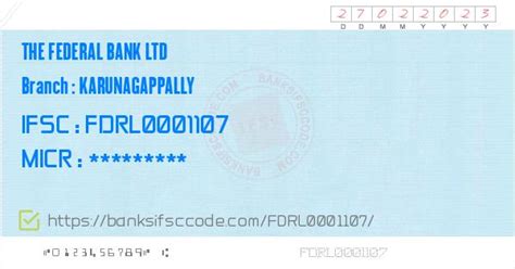 The Federal Bank Ltd Karunagappally Branch Ifsc Code Kollam Contact